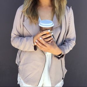 Light Pink ASTR Moto drape jacket